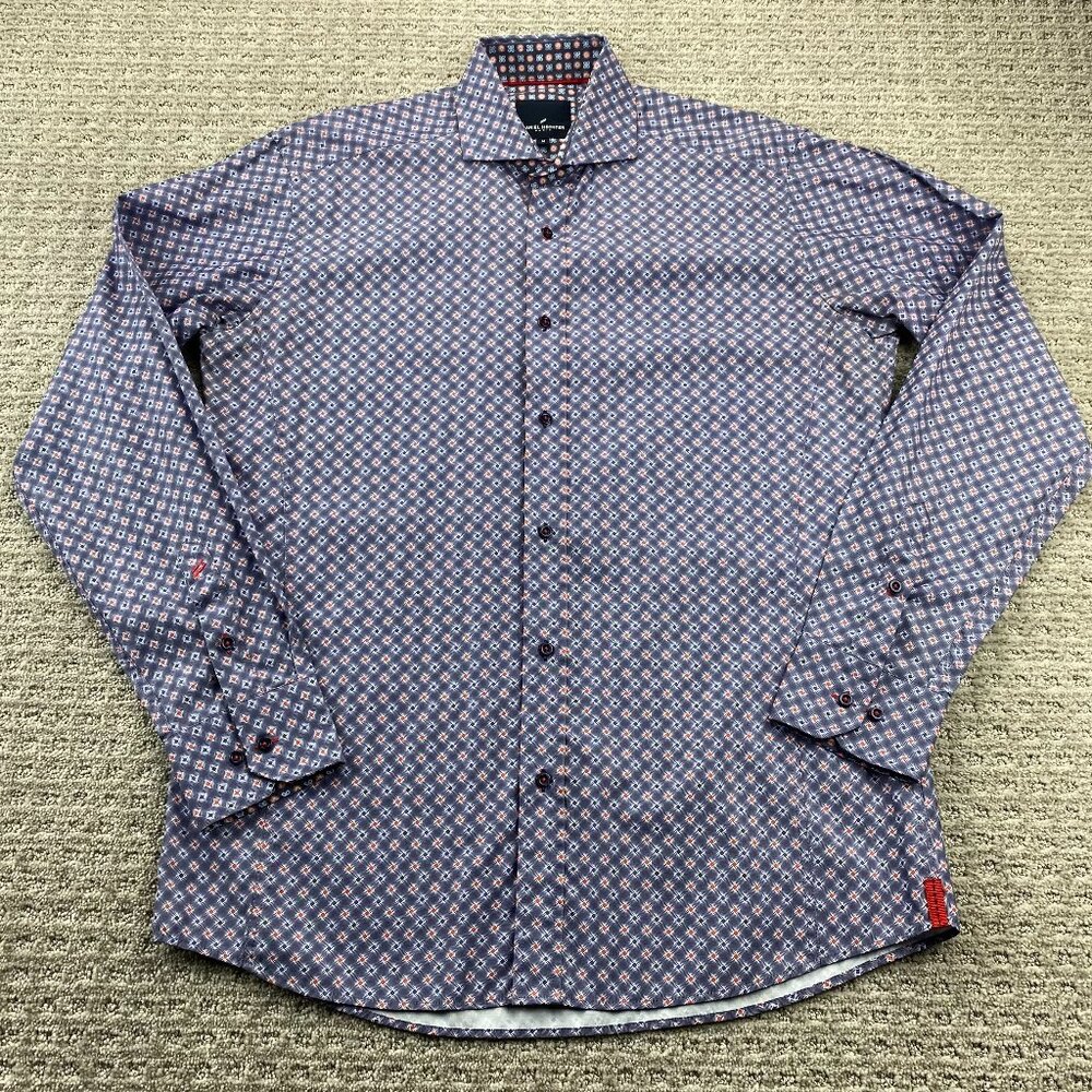 Daniel Hechter Paris Dress Shirt Men Medium M Blue Purple Colorful Formal Polo